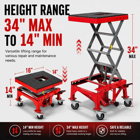 Heavy Duty Hydraulic Motorcycle Scissor Lift Jack 300 Lb Capacity Foot Operated Mini Lift Table With Crank For Dirt Bikes Atvs Badass Garage Shop Tool
