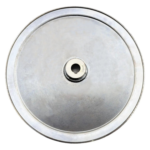 Top view of 12 Inch Single Groove V Belt Pulley For A B 5L 4L Belts 3/4 Inch Bore Carbon Steel Zinc Plated Motor Pulley With Standard Keyseats