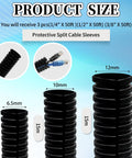 Dope Split Loom Cable Sleeve Kit sizes 1/4, 3/8, 1/2 inch with product size illustration for cable management