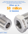 No Nonsense Heavy Duty Stainless Steel 316 Hex Bushing Reducer 1/2 Male NPT To 1/4 Female Pipe Fitting Solid Core Bulk Pack Of 150 Pieces close-up view