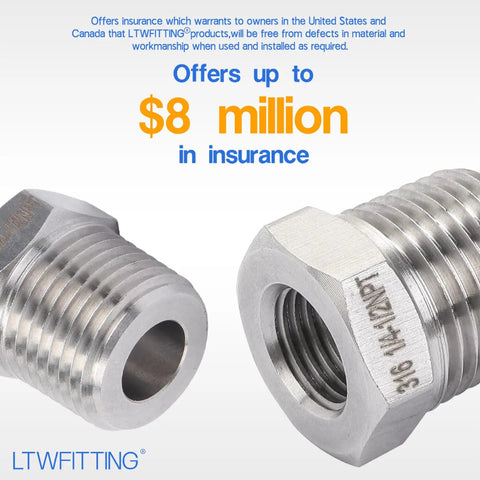 No Nonsense Heavy Duty Stainless Steel 316 Hex Bushing Reducer 1/2 Male NPT To 1/4 Female Pipe Fitting Solid Core Bulk Pack Of 150 Pieces close-up view