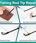 Steps for using Three In One Fishing Rod Repair Kit With Epoxy Glue And Wrapping Thread Rod Tips And Guide Eyelets Replacement Complete Fishing Pole Repair Supplies For Fixing Breaks And Eyelet Cracks