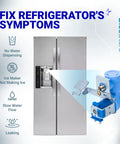 Image of MJX41178908 Refrigerator Water Inlet Valve Replacement Fits LG And Kenmore Refrigerators beside a refrigerator.