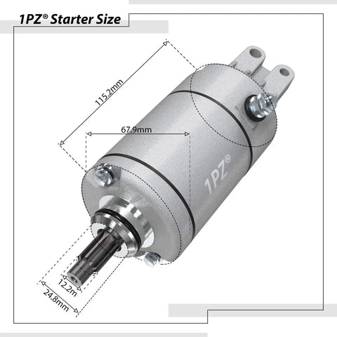 Honda Foreman FourTrax Starter Motor Replacement For TRX 400 450 500 ATV Models 1995 2011 With OEM Numbers 31200 HM7 003 And 31200 HM7 A41 Carbon Brush Type Ready To Drop In, showing dimensions