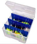 Open Big Mouth Spinnerbait Box Tackle Organizer With Four Compartments Holds Up To Sixty Spinnerbaits showing clear view storage