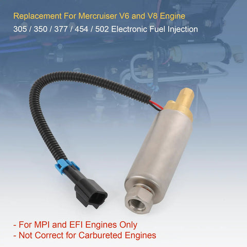 Beefed Up High Pressure Electric Fuel Pump Replacement For EFI MPI V6 V8 Marine Engines 305 350 visible with wiring harness