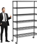 Six Tier Heavy Duty Wire Shelving Unit With Wheels 2100 Lb Capacity 45 By 18 By 82 Inches Adjustable Shelves In One Inch Increments NSF Certified Garage Basement Storage Rack Black Metal with man