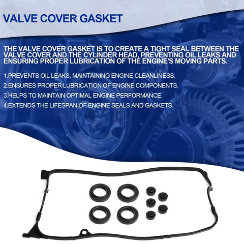 Honda Civic Timing Belt Kit With Water Pump And Gaskets Including Valve Cover Gasket For 2001 To 2005 1.7L VTEC D17A 16V Full Timing System Replacement featuring valve cover gasket and seals on blue background.