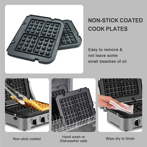 Killer Replacement Waffle Plates That Make Your Countertop Grill Work Smoother Than Ever with black nonstick surface for easy cooking.