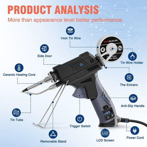 Auto Feed Soldering Gun Kit With LCD Display And Hands Free Operation Plus Minus 1C Precision Temperature Control features