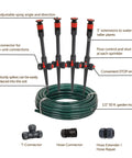 Flexible Multi-Adjustable Above Ground Garden Sprinkler System with 50 ft hose, adjustable heads, and DIY connectors for lawns.