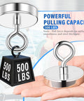 Strong 2.36-inch fishing magnet with silver eye ring and 500 lb pull capacity