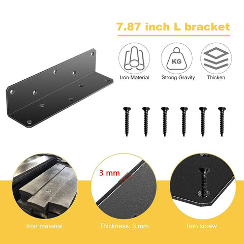 8 Inch L Shaped Heavy Duty Iron Corner Brackets 3mm Thick with 10 Screw Holes Includes Screws for Wood Shelves Cabinets and Bookcases