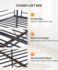 Heavy Duty Full Size Loft Bed With Solid Steel Frame And Flat Rungs For Teens And Adults Built Extra Tough, showing sturdy metal slats design.