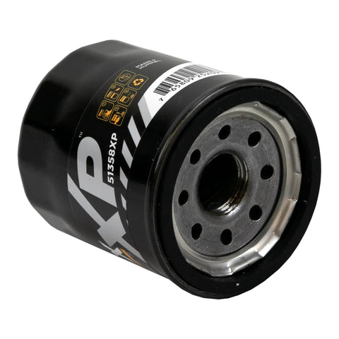 XP Oil Filter Replacement For Synthetic Oil Built For Extreme Driving Conditions, durable high performance filter shown in side view