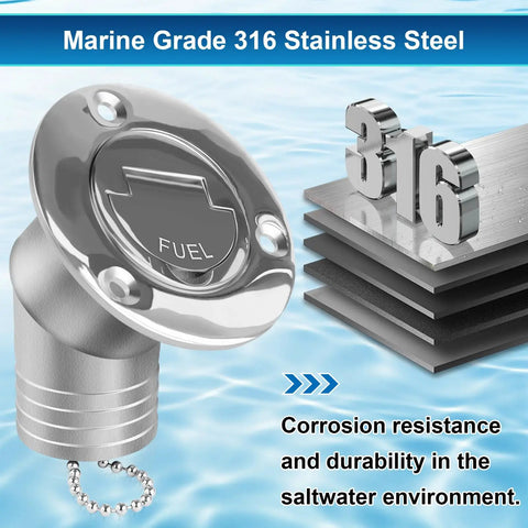1-1/2 Inch Boat Gas Deck Fill Filler With Keyless Cap shown in stainless steel with corrosion-resistant features