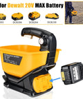 Cordless Seed And Fertilizer Power Spreader Handheld For Lawn Care With 20V and 60V Li Ion Batteries Green, front view.