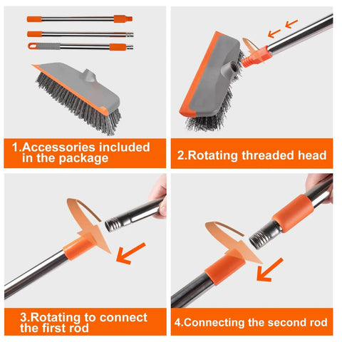 Long Handle Deck Scrub Brush With Squeegee 2 In 1 Heavy Duty Floor Cleaning Scrubber assembly instructions