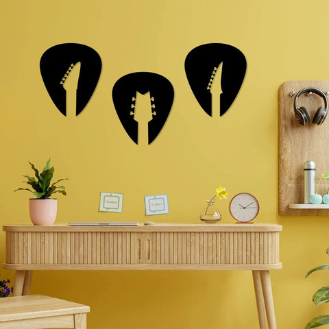 Set Of 3 Black Guitar Silhouette Wall Art On Engineered Wood 11x40 Inch Modern Wall Decor For Living Room Bedroom Home Studio And Man Cave Great Gift For Musicians And Rock Music Lovers above desk