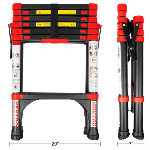 Lightweight Aluminum Telescoping A-Frame Ladder 5 Ft Portable Multi-Purpose Folding Step Ladder with non-slip cap in folded position