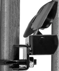 Side view of Black Powder Coated Chain Link Fence Butterfly Gate Latch for One and Three Eighths Inch Gate Frame and Two and Three Eighths Inch Gate Post