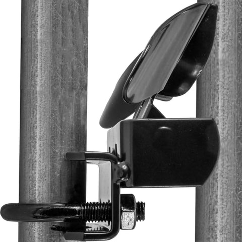 Side view of Black Powder Coated Chain Link Fence Butterfly Gate Latch for One and Three Eighths Inch Gate Frame and Two and Three Eighths Inch Gate Post
