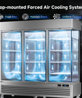 Top-mounted forced air cooling system in Rock Solid 72 Cubic Foot Commercial Reach In Fridge With Plug And Play Smart Wifi App Control.