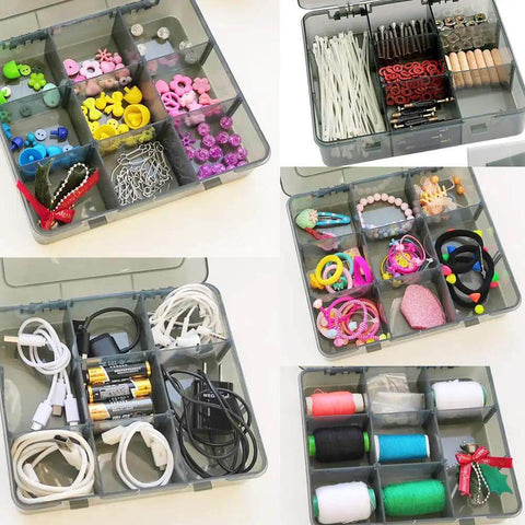 9 Grid Craft Storage Organizer Box With Removable Dividers For Beads Jewelry Buttons And Small Parts Translucent Gray Plastic Container Durable Non Toxic Construction Measures 7.3 Inch By 6.1 Inch By 1.7 Inch