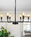 Matte Black Chandelier For Dining Room Living Room Foyer And Kitchen Island With 8 Lights Modern Farmhouse Rustic Industrial Pendant