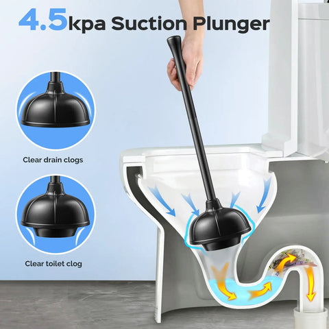 Heavy Duty Stainless Steel Toilet Plunger And Bathroom Brush Set Rustproof Hassle Free Cleanup With Rock Solid Weighted Stand For Home Boat Or Rv Projects Total Game Changer Two Piece Bundle in use to clear toilet clogs.