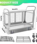 5 In 1 Foldable Flatbed Cart And Heavy Duty Cage Dolly With 2200 Lb Capacity And Smooth Rolling Swivel Casters product size diagram with dimensions.