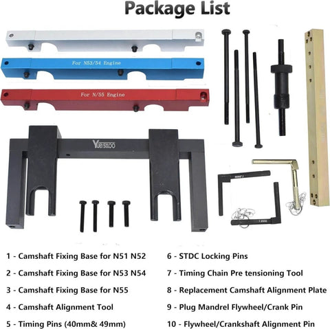 Pro Grade Timing Vanos Camshaft Alignment Locking Tool Kit For BMW 2.5 3.0 N51 N52 N53 N54 N55 S55 Engines Including 3 Series