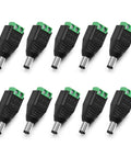 Kickass Male Dc Power Connector Adapter 10 Pack With Heavy Duty Thick Copper Wiring For 12V 24V Led Strip And Cctv Security Cameras - close-up view of multiple connectors