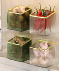 No Drill Adhesive Wall Shelves 3-In-1 Hanging Organizer Floating Storage Bins shown holding vegetables mounted on wall