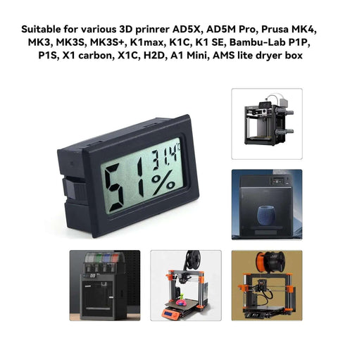 Temperature And Humidity Monitor For 3D Printers DIY Friendly Hygrothermograph Kit digital display with percentage reading