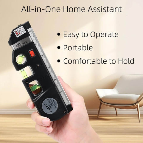 Person holding Must Have Laser Level Kit For DIY Pros And Home Renovation, Cross Line Laser With Eight Feet And Two Point Five Meters Reach