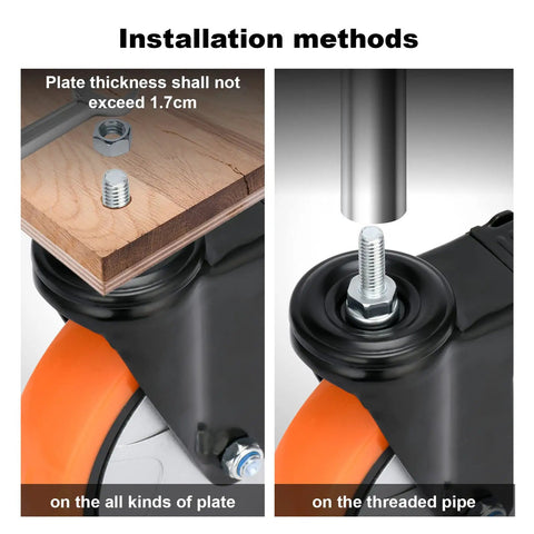 Installation methods for Six Inch Swivel Caster Wheels With Dual Locking Brakes And Silent Steel Threaded Stem Casters.