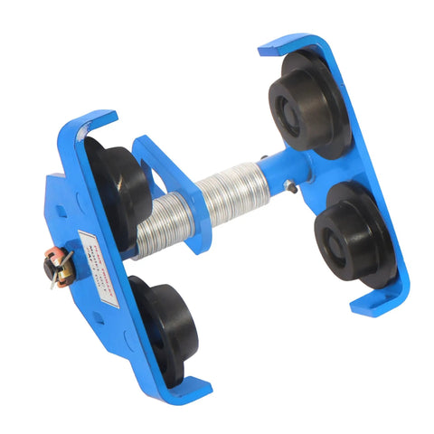 Manual Beam Pushing Trolley Up To 2200 Lbs 1 Ton For I-Beam Rails, Alloy Steel, Blue with Black Rollers, Adjustable 65-190mm