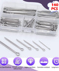 140Pcs Cotter Pin Assortment Kit With 6 Sizes M1.6x25mm M2.5x25mm M2.5x30mm M3.2x30mm M3.2x40mm M4x60mm Heavy Duty 304 Stainless Steel in box