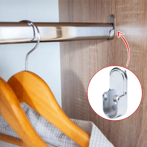 Six Piece Oval Closet Rod End Supports 15mm By 30mm Built Tough Heavy Duty Wardrobe Bracket Metal Rod Holders With Rear Facing 6.5mm Pins For Easy Rugged Closet Pole Installation And Long Lasting Use on closet rod