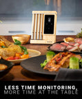 Four Probe Wireless Smart Meat Thermometer For Grill, BBQ, Oven, And Sous Vide displayed with cooked dishes
