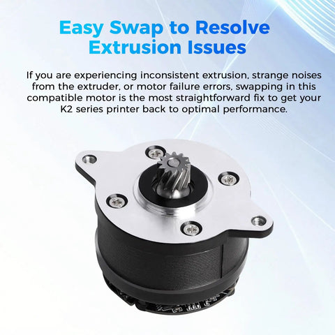K2 Series E Axis Stepper Motor Replacement For K2 Pro And K2 Plus 3D Printers Original Circular Extruder Motor with text overlay