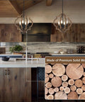 Dope Farmhouse Chandelier 4-Light Pendant Light For Dining Room Table Rustic White Distressed Wood Orb With Black Sockets