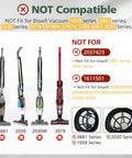 Visual showing vacuums not compatible with 6 Pack Replacement Vacuum Filter Set For Easy Fit Featherweight Stick 2033 Series