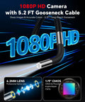 2 Way Articulating Borescope With Light For Phone Endoscope Camera, 6.2mm lens, 5.2 ft gooseneck cable