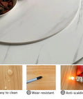 Thick 80cm Lazy Susan Turntable With Black Wood Grain Base Slays As Slick Rotating Dining Tray on a smooth surface with food.