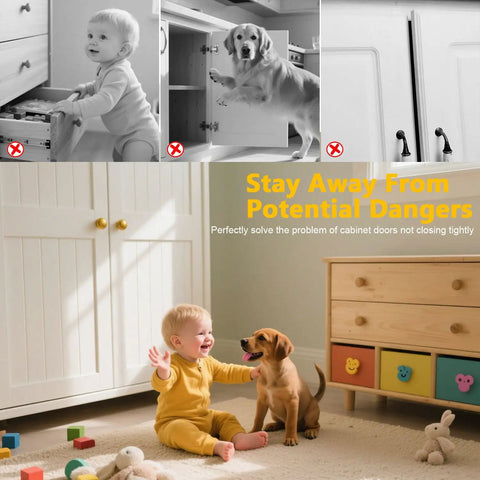 4 Pack Cabinet Magnetic Catch Set For Doors And Drawers Brown, prevents safety hazards with cabinets in nursery with child and dog