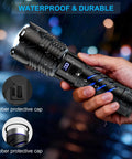 Rechargeable UV Flashlight 3 In 1 Black Light LED Tactical Flashlight, waterproof design in hand, showing rubber cap.
