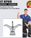 Washer Spinner Support and Rear Drum Spider Replacement for Kenmore and LG Washers with technician holding tools