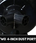 Two 4-inch dust ports on Heavy Duty One Point Five HP Woodshop Dust Collector Generating Ridiculous 1100 Cfm Airflow.